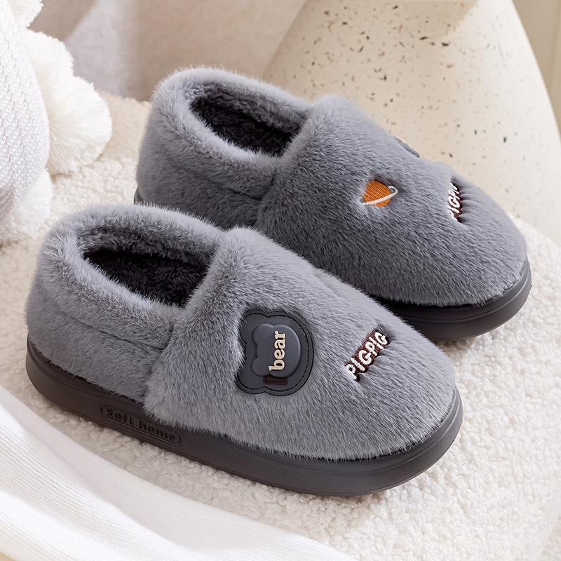 Qidashun new cotton slippers, bag heel indoor and outdoor plush cotton shoes warm and thickened couple cotton mop winter