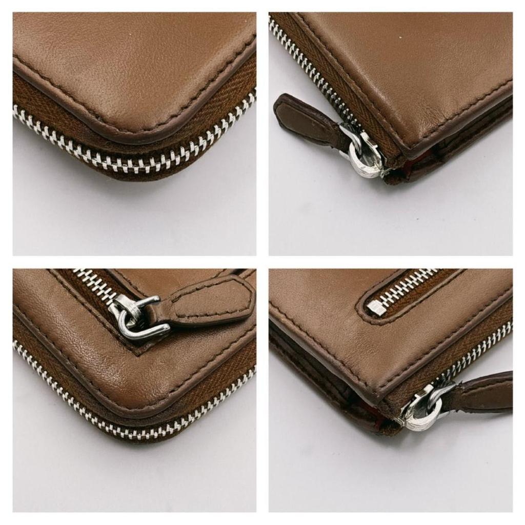 Used Prada Long Wallet L-shaped Zipper Leather Bi-color Brown Orange with GC