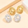 Retro French Style Geometric Stainless Steel 18K Gold-Plated Stud Earrings