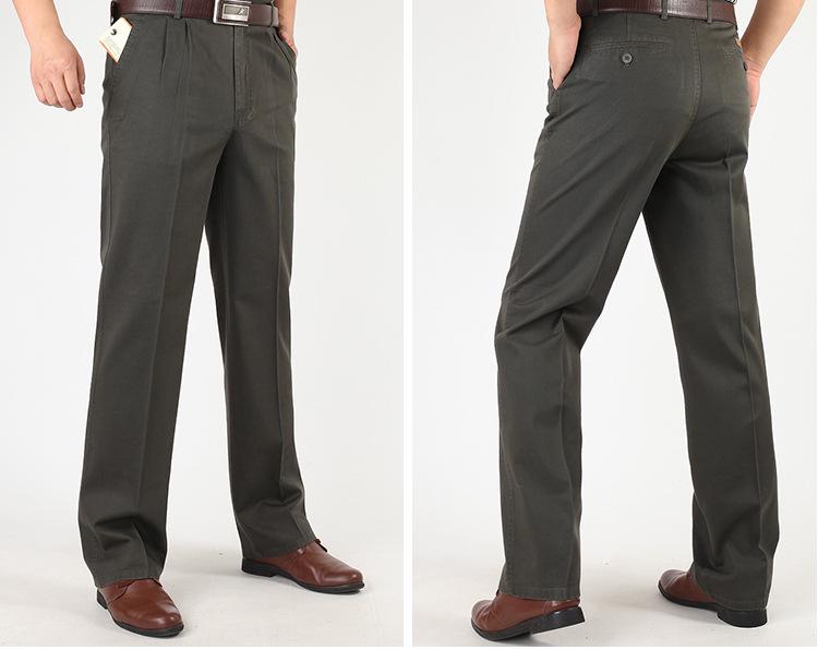 Men’s High Waist Cotton Pleated Loose-Fit Pants for Spring & Autumn