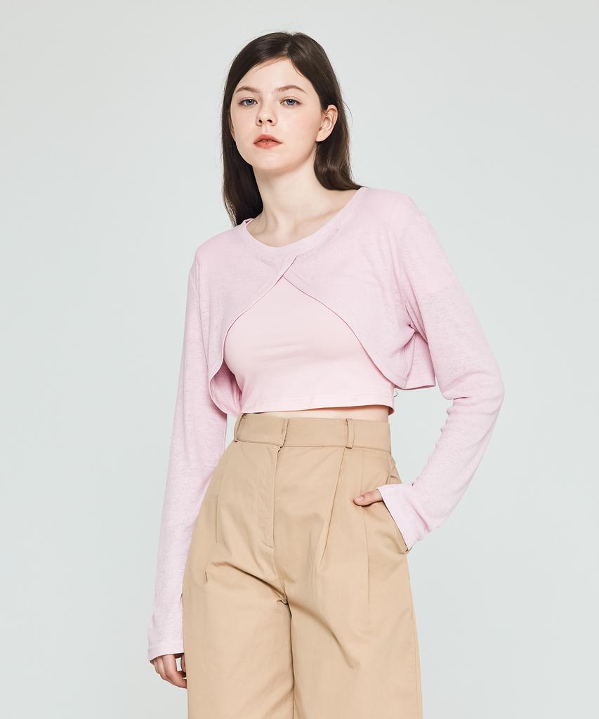 Depassion See-Through Crop Long Sleeve T-Shirt (Pink)