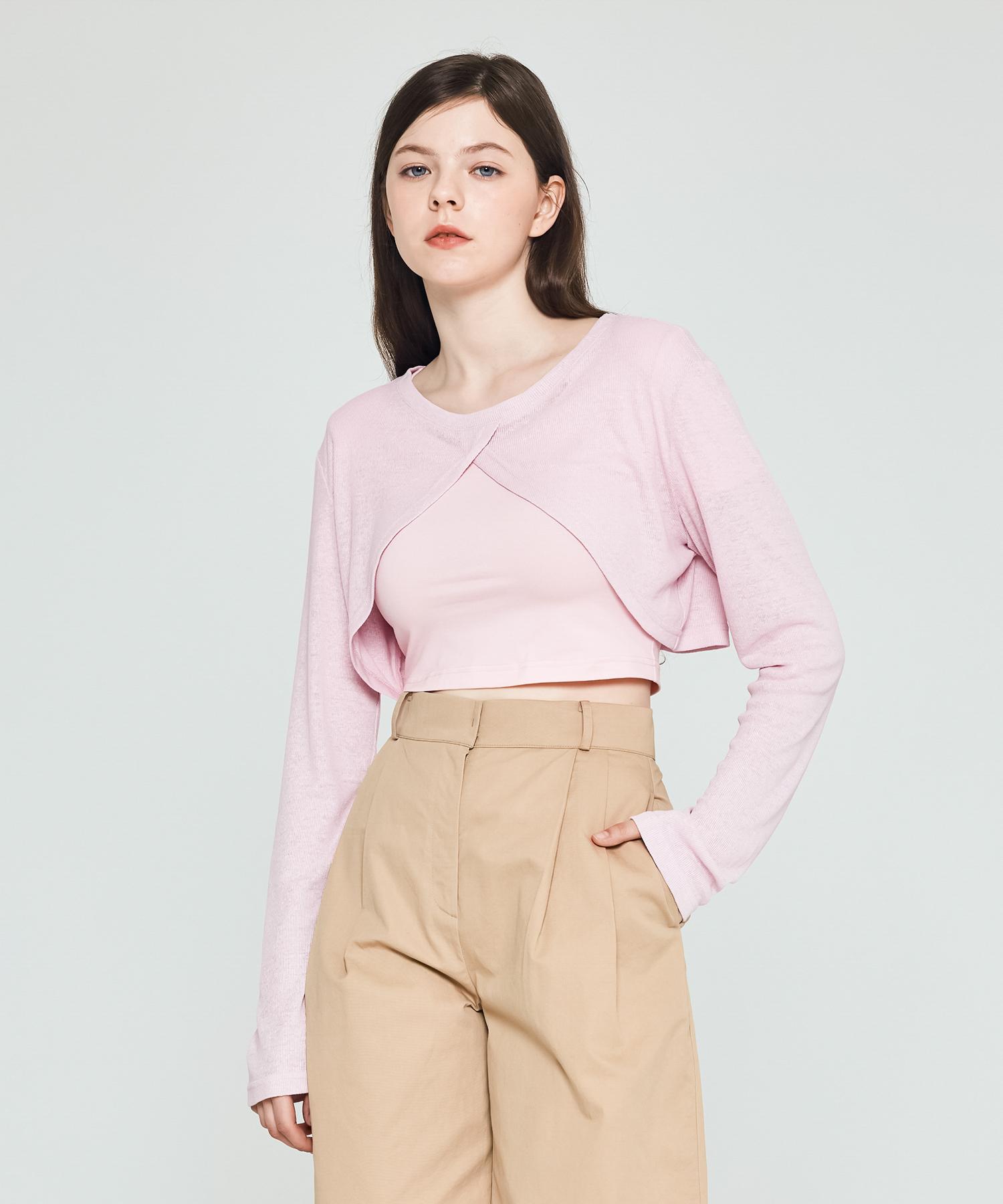 Depassion See-Through Crop Long Sleeve T-Shirt (Pink) Free/Free