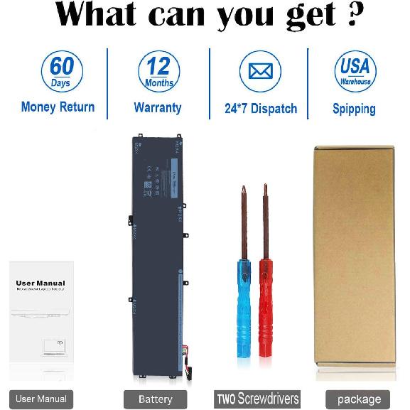 97WH 6GTPY Battery for Dell XPS 15 9550 9560 9570 7590 Precision 5510 5520 5530 5540 Vostro 7500 7590,Replacement 4GVGH GPM03 M2X4 5XJ28 05XJ28 5D91C