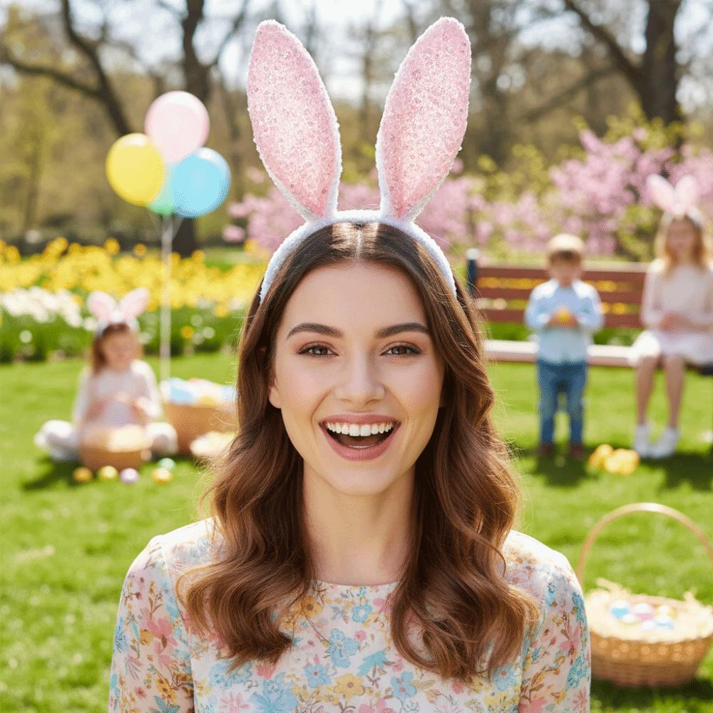 Cartoon Bunny Ears Headband Glitter Rabbit Ear Hairband Fashion Easter Bunny Headband  Girl