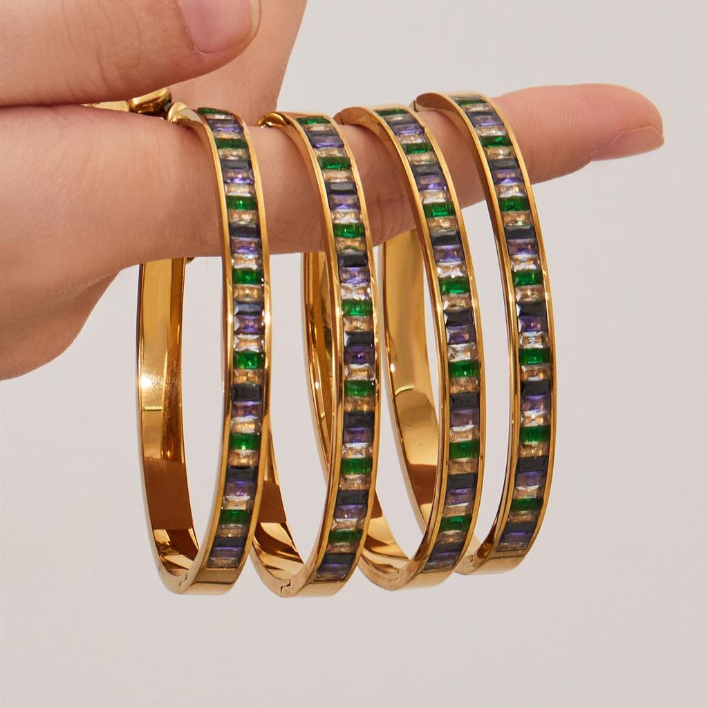 European & American Colored Zircon Bracelet - 18K Gold-Plated Stainless Steel with Unique Design & Luxury Buckle