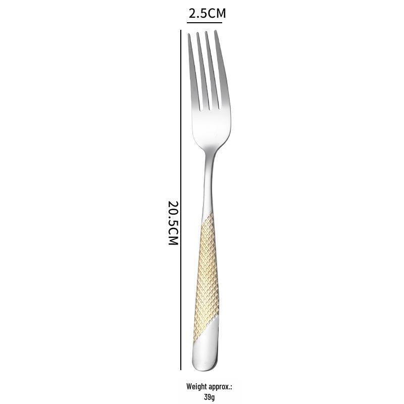 Gilded Star Diamond Stainless Steel Tableware Set: Steak Knife, Fork, Spoon, and Teaspoon