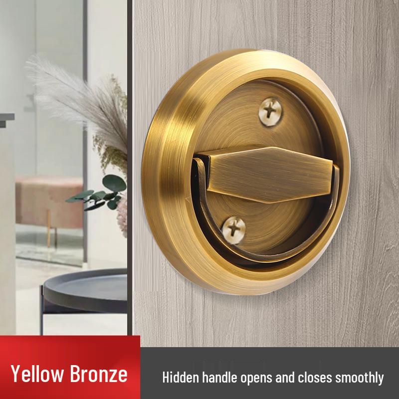 No-Drill Stainless Steel Hidden Door Pull Handle with Lock - Invisible Round Sliding Ring for TV Background Wall