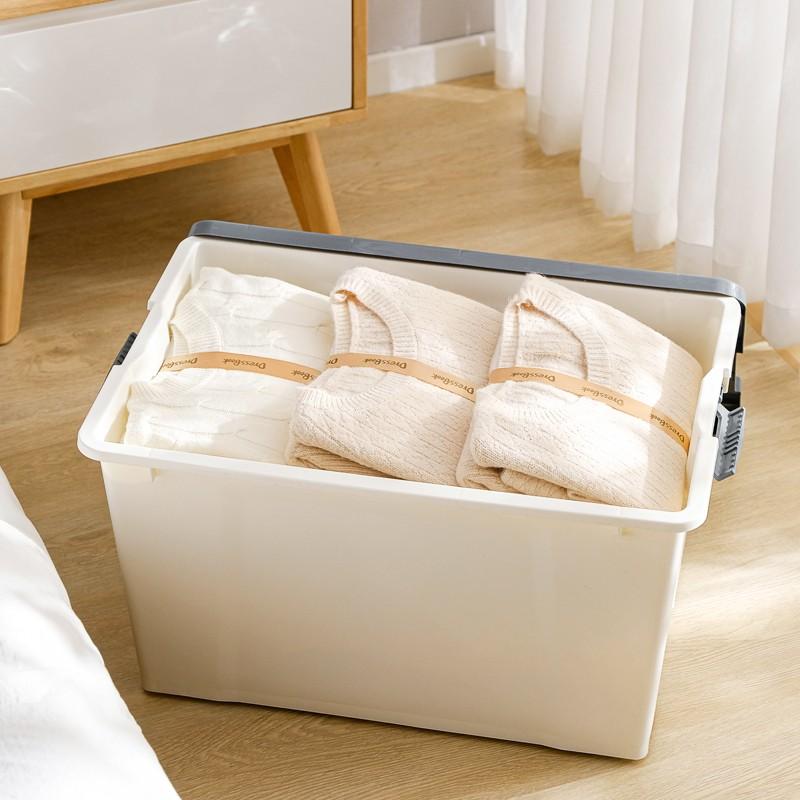 Qingye Mu Large Plastic Storage Box, Clothes Organizer, 36L White, 1 Piece, with Wheels