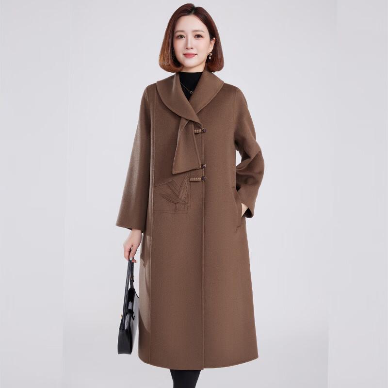 Fengxun Women's 100% Wool Scarf Collar Long Coat
