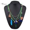 Women's Boho Ethnic Style Feathers Tassels Beads Multi-layer Chain Necklace