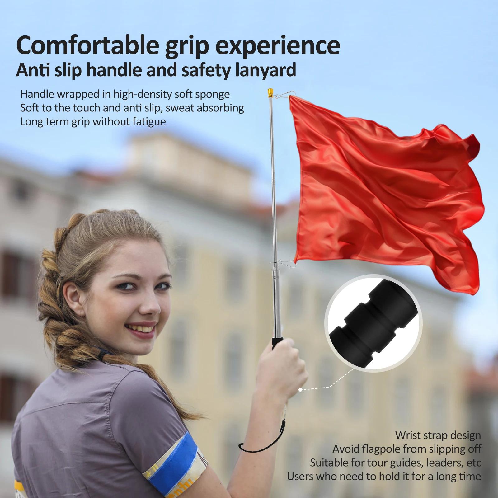 2.5M Telescopic Handheld Flagpole Tour Guide Flag Pole Stainless Steel Extendable Garden Banner Teachers Pointer Flag Pole nero
