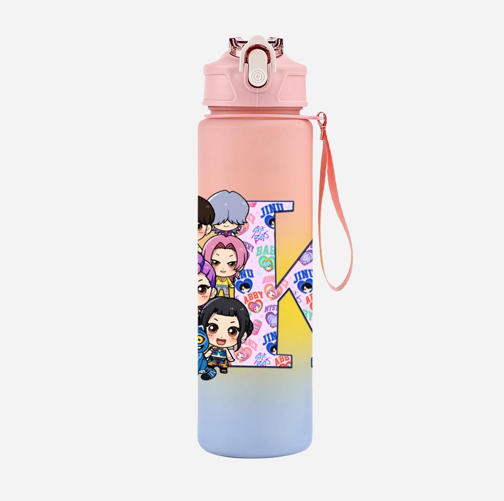 26 English Letter K-Pop Demon Hunters Printed 750Ml Water Bottle Large Capacity Drinking Cup Portable Children Outdoor Sports Water Cup
