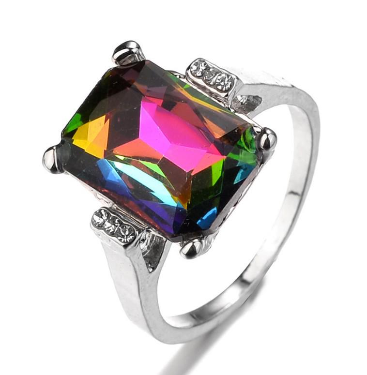 Rhinestone Square Glass Crystal Ring - Popular Jewelry Size 7