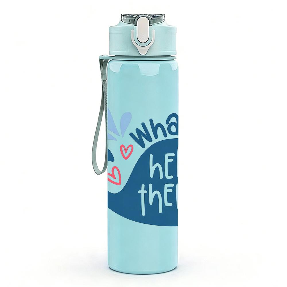 1PC Blue Whale Hello There Text 750ml Color Plastic Sports Water Bottle Leakproof Flip Straw Lid Suitable for Sports Office Home Use