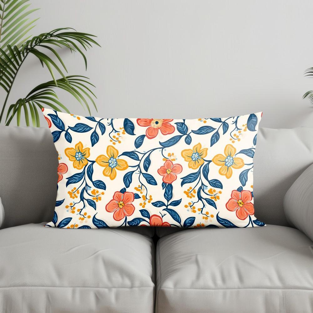 Home Decor Colorful Floral Pattern Pillowcase Suitable For Sofa Bedroom Car Pillow Cover Cushion Rectangular Back Cushion