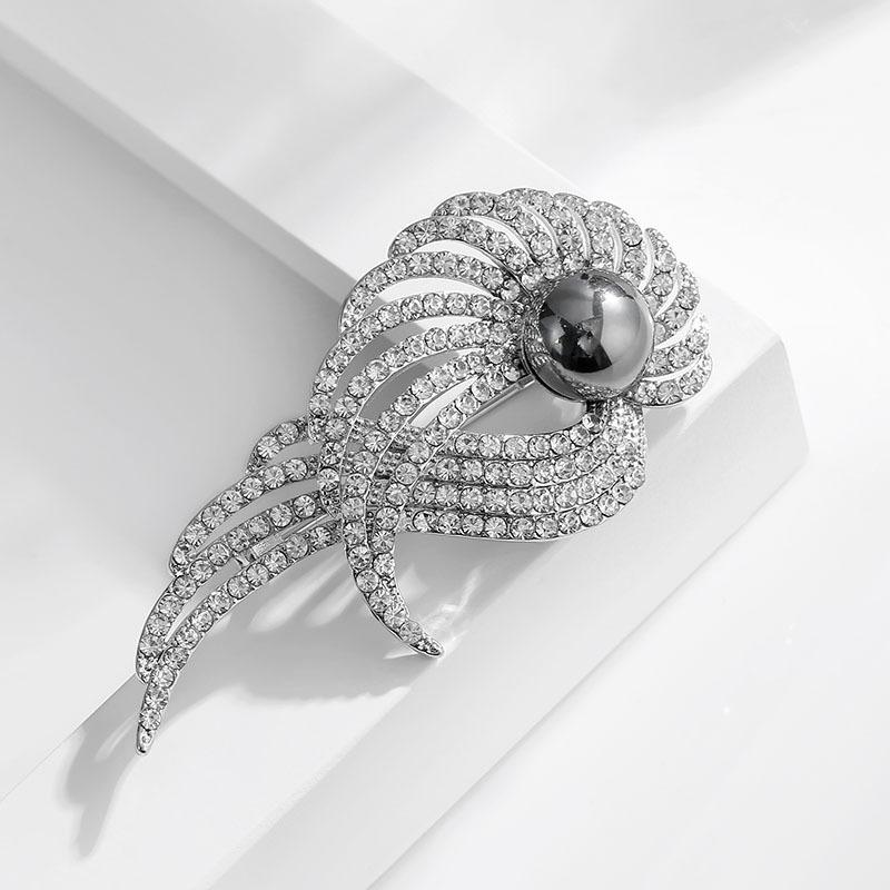 Winged Couple Pearl Brooch Japanese and Korean Style Alloy Diamond-encrusted Wing Brooch