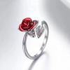Women Circlet Red Rose Opening Leaf Adjustable Women Ring for Valentine's Day