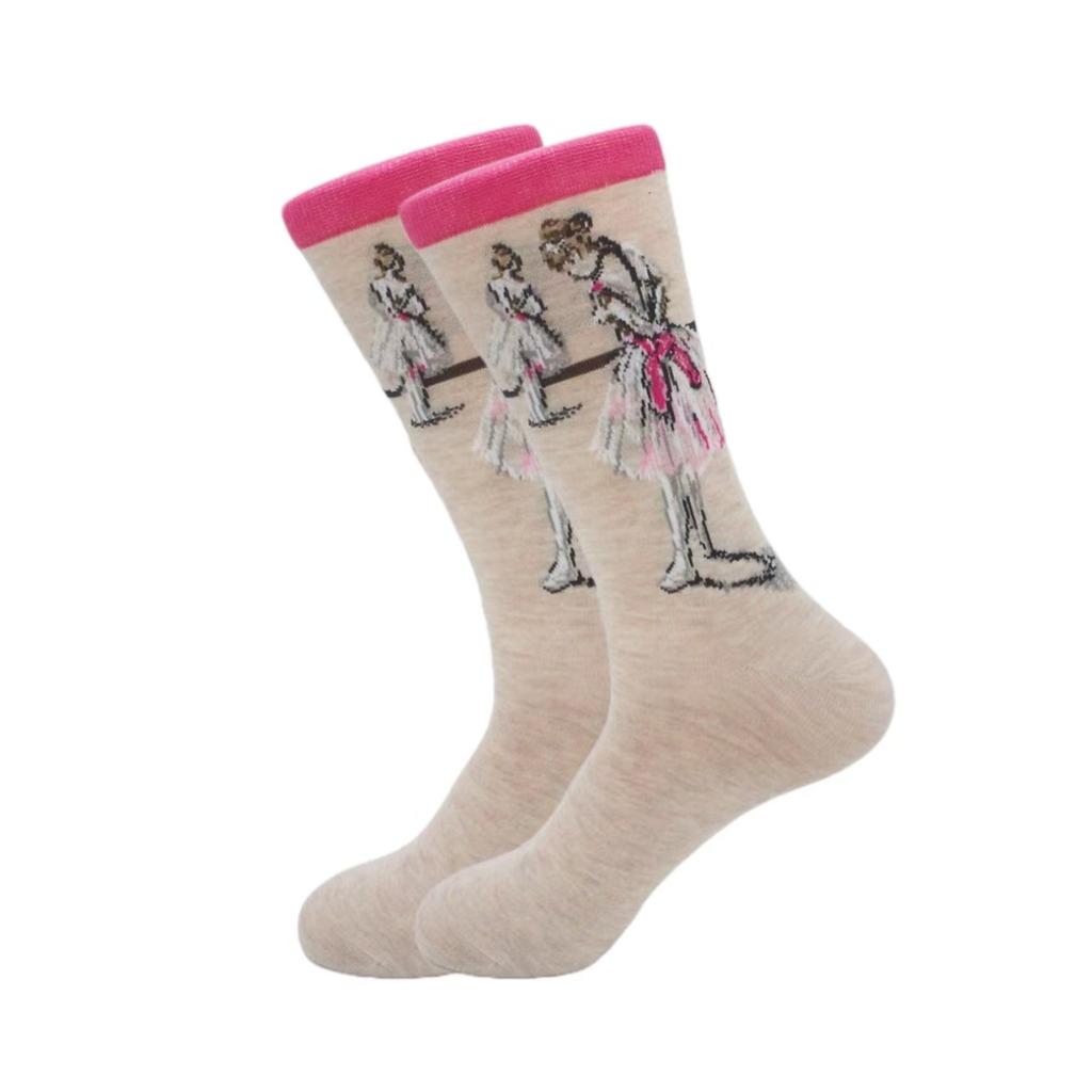 1 pair of European and American trendy socks with personalized street fashion oil painting series socks