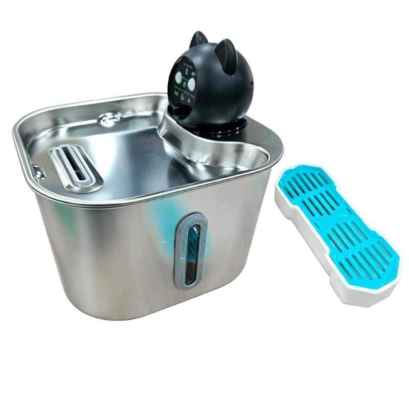 Indoor Pet Waterer with 304 Metal Tray, Front Level Window and Lifted Outlet for Daily Household Drinking Use Home