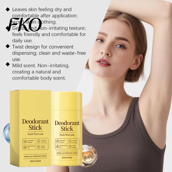 Hydrating Deodorant Stick 83G Vanilla & Pistachios Stick, Odor Protection Perfumed for Women Moisturizing Men, Long Lasting Fresh Scent Underarm Care