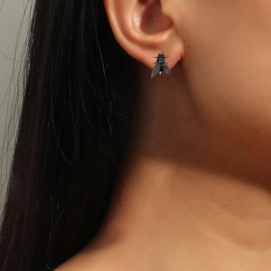 Black Fly Stud Earrings 3D Simulated Insects Studs Realistic Mini Fly Earrings Light-weight Jewelry Prank Gift for Him Her