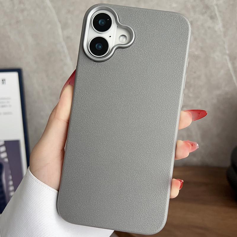 Large Hole Plain Leather Texture iPhone 16 Case for Apple, 12 Solid Color, Cross-Border 14/13, Two-in-One 15 & 17 Pro