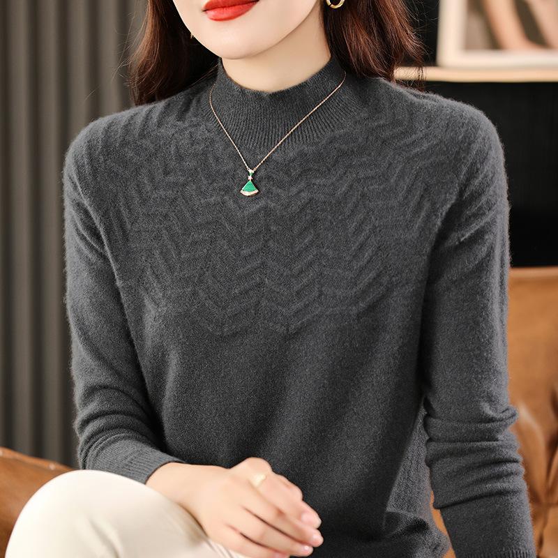 INDFS Women's Fashion Casual Fall Winter Solid Color Print Long Sleeve Half Turtleneck Sweaters