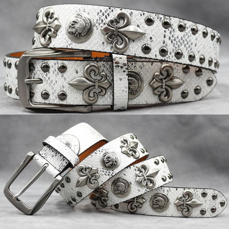 Original Punk Belt Men Women Skull Rivet Snake PU Leather Needle Buckle 105-125cm