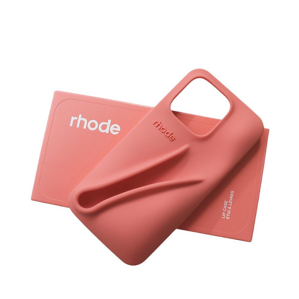 Rhode Silicone Full-Coverage iPhone 13/14/15 Pro Max Case with Lipstick Lip Gloss Design