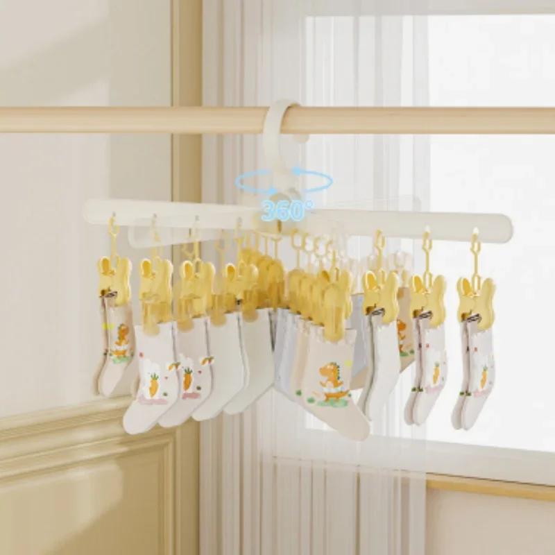Multi-clip Sock Drying Hanger Multi-functional 360 Rotation Dryer Rack Space Saving for Fine Drying Underwear Towel Sock Baby Clothes for Home