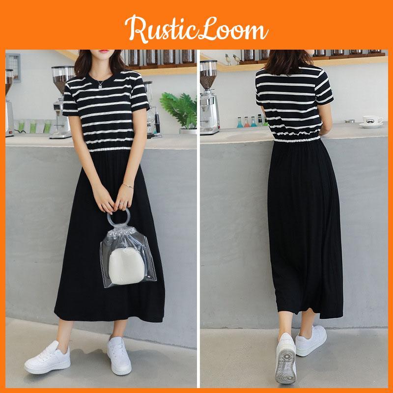 Premium Quality Women Summer Dress Casual Stripe Tank Short Sleeve Long Dress For Versatile Summer Style