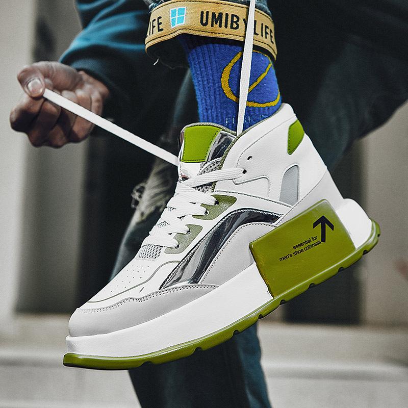 Spring Men's High Top Board Shoes Thick Sole Trend Casual Shoes Outdoor Anti-slip Wear Sports Board Shoes