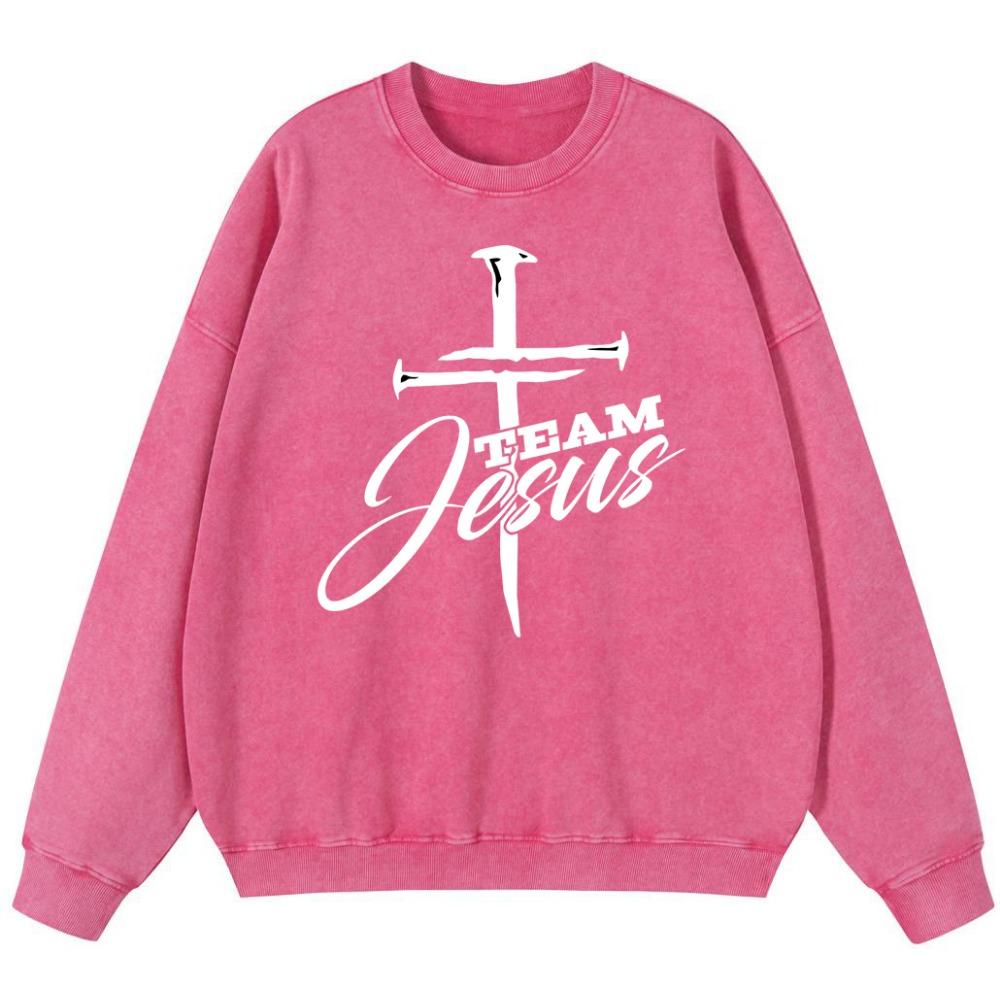 Team Jesus Women'S Vintage Washed Cotton Sweatshirt Thin style Pullover Street Loose Hoodie Autumn Casual