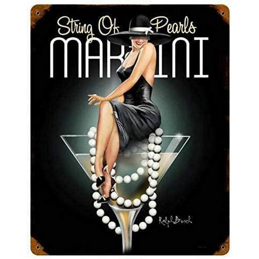 Vintage Pinup Weinmädchen Metallblechschilder Cocktail Martini Fireball Bier Wanddeko für Hausbars Garage Café Clubs Man Cave Pubs