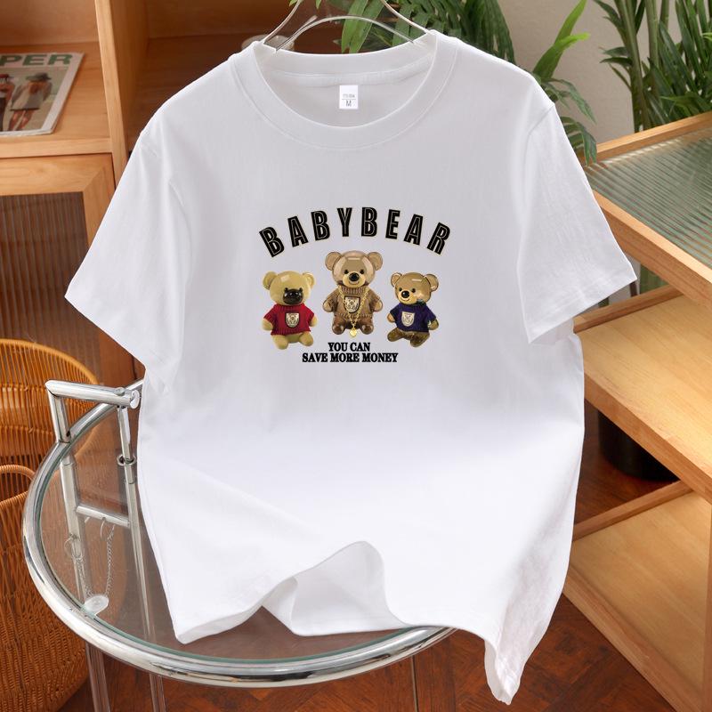 Unisex American Style Bear Print Cotton Casual T-shirt