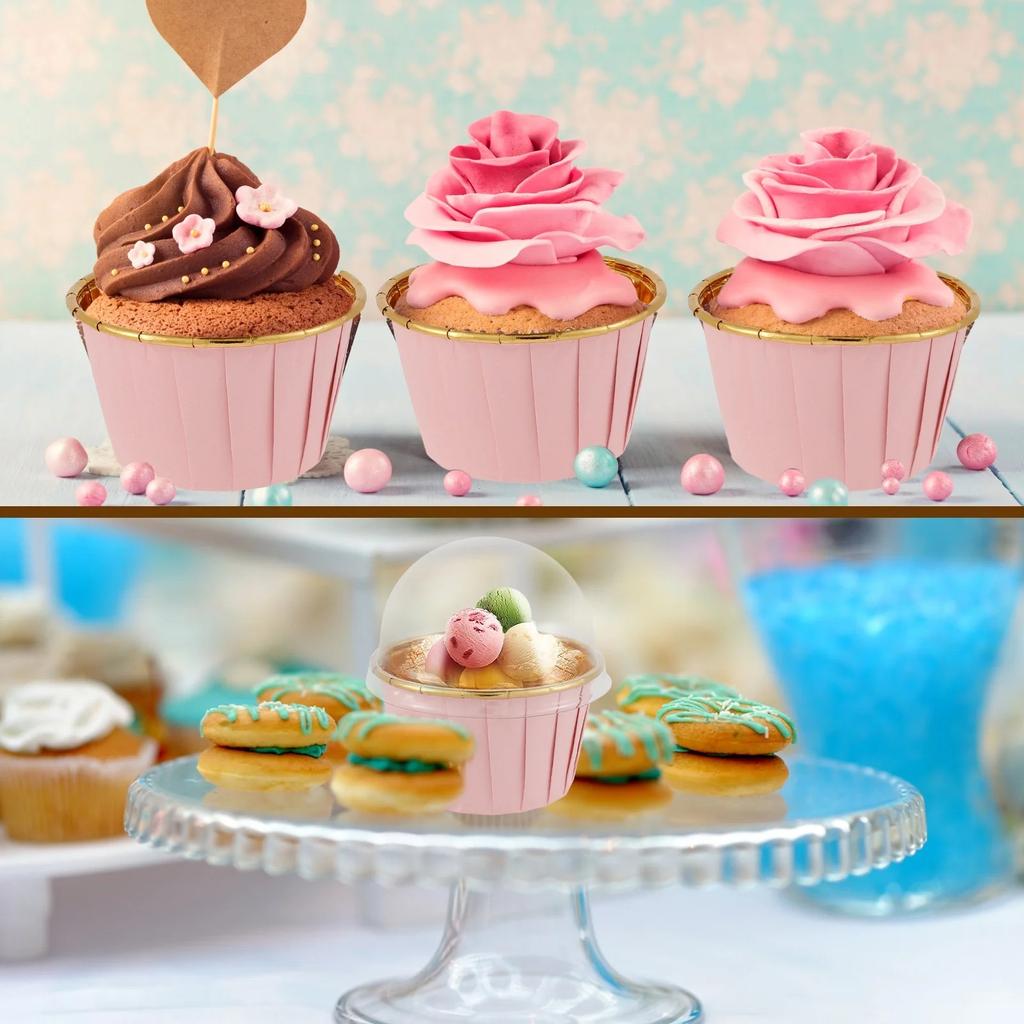 Aluminum Foil Cupcake Liners With Lids, 50 Pcs 5.5 Oz Round Cake Cup Ramekins Muffin Liners For Home Kitchen