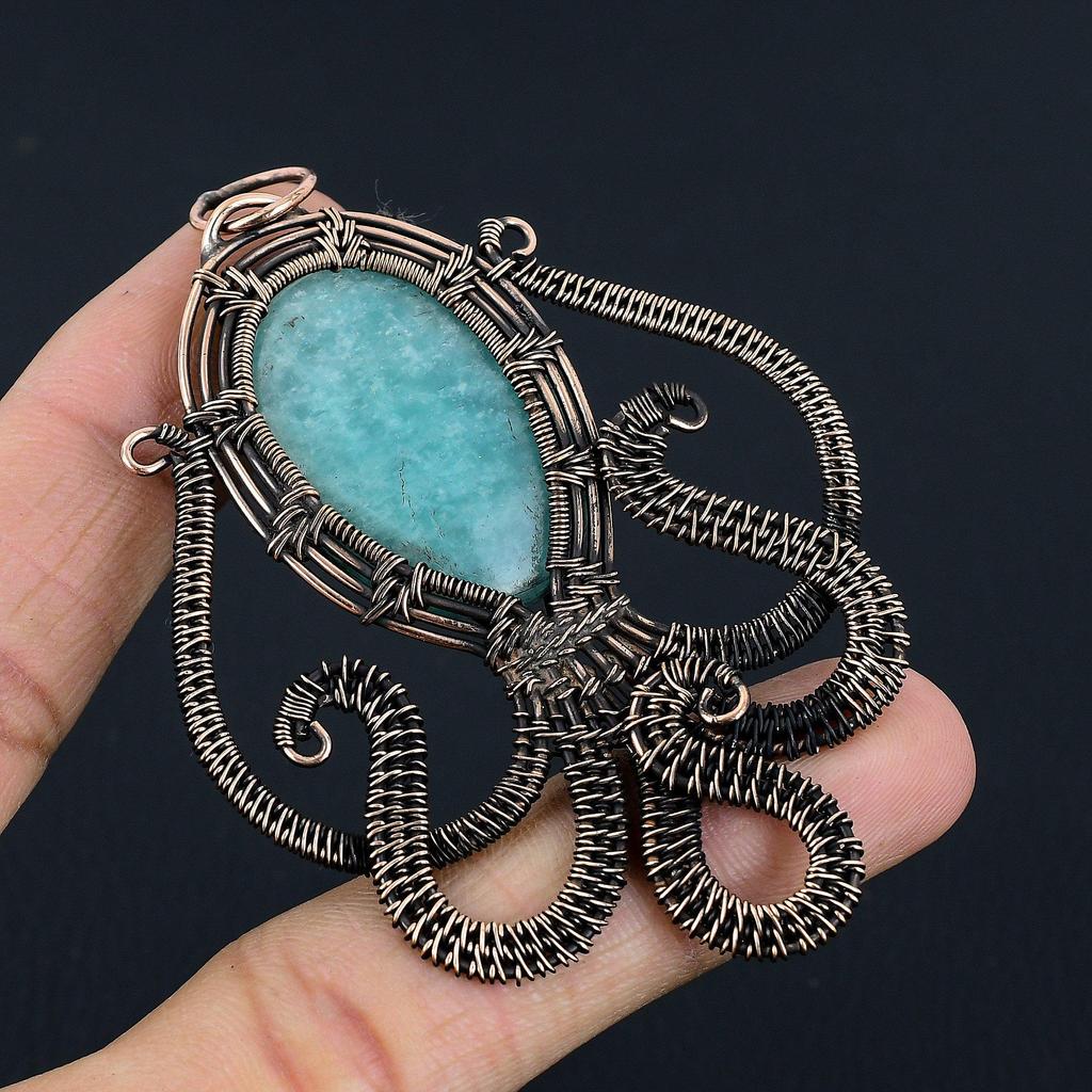Amazonite Pendant, 999 Copper Wire Wrapped Silver Pendant Handmade Gemstone Jewelry, Gifts For Wife Brand New Pendant