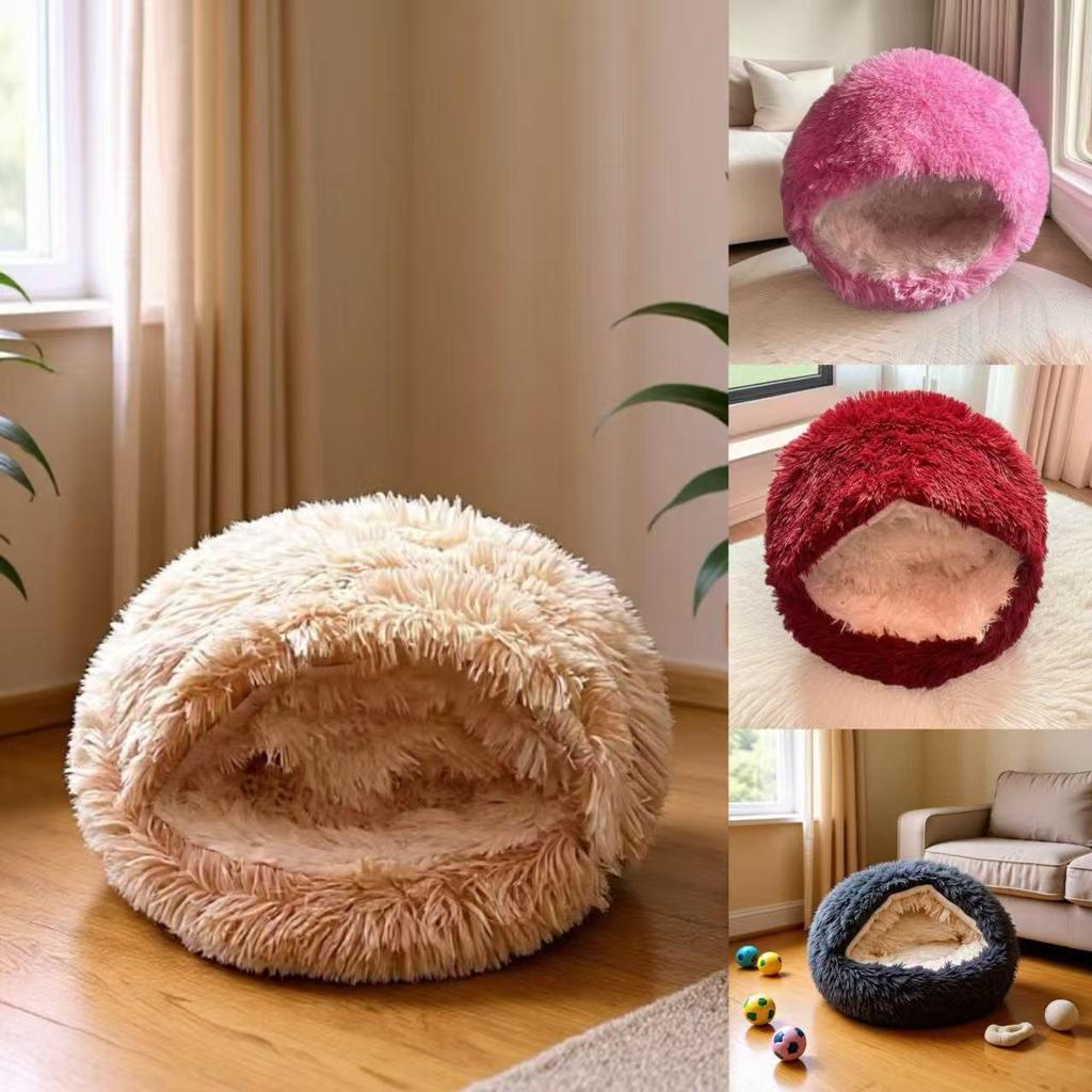 Zimowe Ciepłe Półzamknięte Pluszowe Legowisko dla Kota i Psa