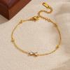 Gold Plated Bow CZ Beaded Bracelet, Dainty Butterfly Bow Charm Link Chain with Clear Zircon, Cute Everyday Jewelry for Women Gift
