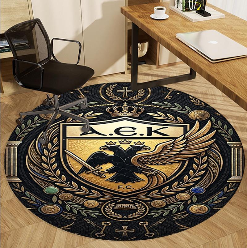 AEK Athens FC Pattern Round Rug, Indoor/Outdoor Mat, for Picnic, Gameroom, Bedroom, Office, Living Room, Home Decor Carpet, Birthday Gift