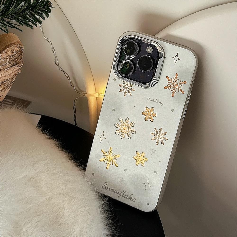 Autumn and Winter Atmosphere Iphone15 Suitable for 14Promax Mobile Phone Case 16 Apple 13 Hollow Snowflake 11 Electroplated Huawei