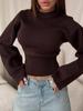 Fall Winter Solid Color Sweater for Women Crew Neck Turtleneck Slim Fit Cropped Long Sleeve Knit Top