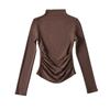 Autumn new women's European and American solid color velvet warm semi-turtleneck bottoming shirt pleated slim-fitting long-sleeved T-shirt