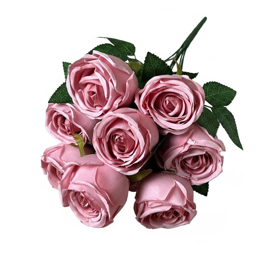 9 Heads Rose Artificial Flowers Multicolor Green Leaves Simulation Flower Rose Silk Petals Scene Landscaping Faux Rose Flower