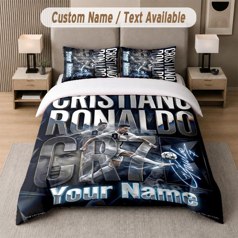 Custom Bedding Set Cristiano Ronaldo Pattern, Print Name Text 1 Duvet Cover Plus 2 Pillowcases Home Textile