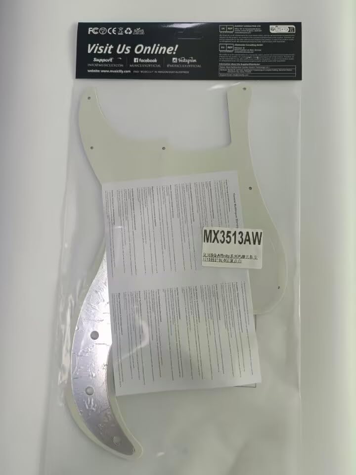Musiclily Pro 13-Hole Bass Pickguard for SQ Affinity PJ Precision Bass, 3-Piece, Aged White