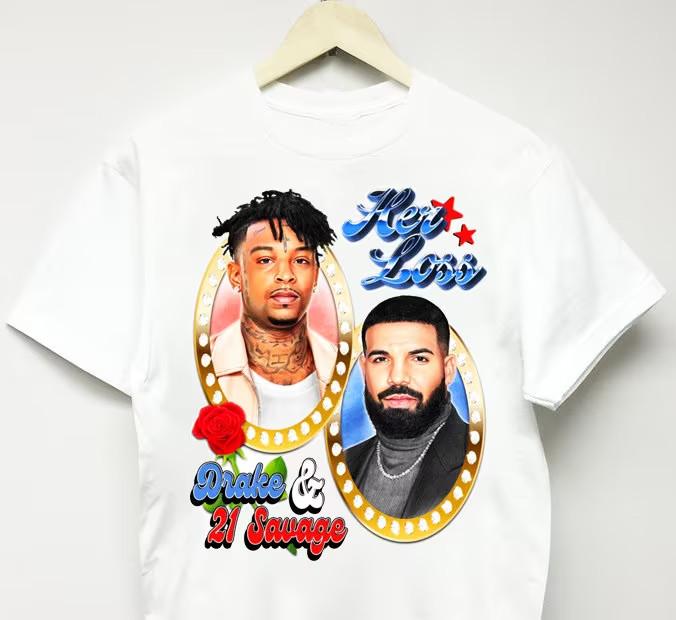 Винтажная футболка DRAKE 21 SAVAGE для мужчин Хлопок Белый Полный размер TR620 Унисекс Футболка XXL