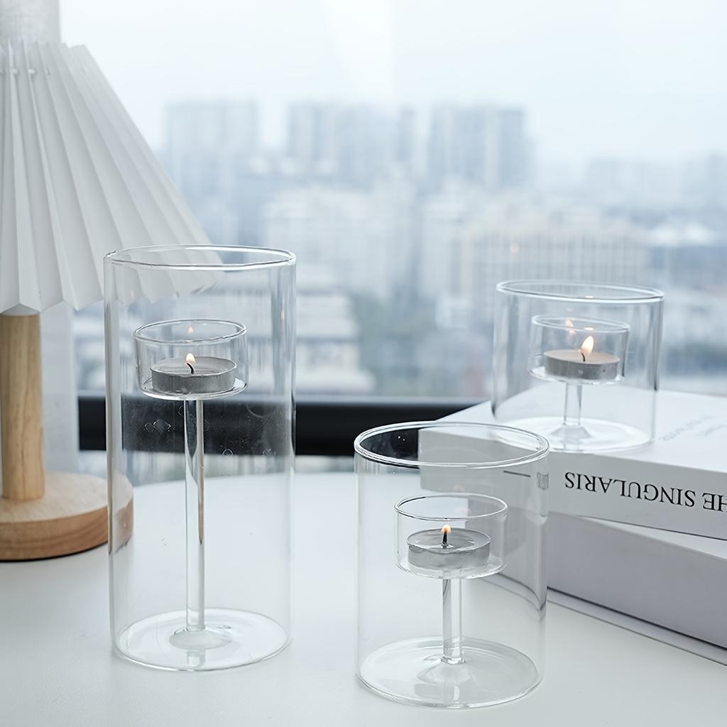 3 Pcs Glass Candle Holder, Home Decoration, Table Decoration, Fireplace Candle Holder