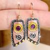 Bohemian Multi Color Rectangle Purple Zircon Drop Earrings for Women Daily Wear and Party Gift
