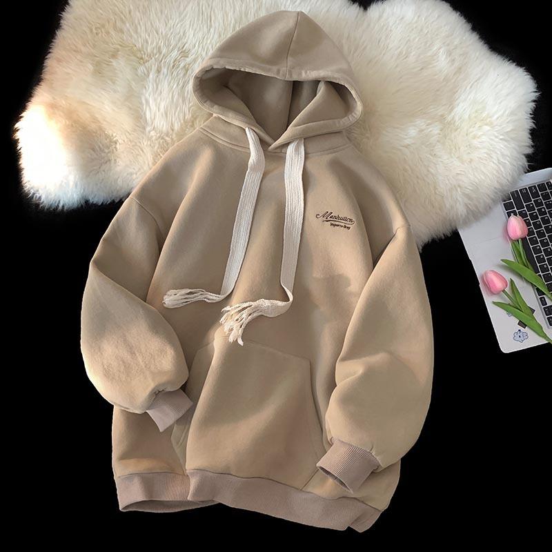 

Женские свободные свитера с длинным рукавом и капюшоном с круглым вырезом, женские топы, однотонные толстовки M